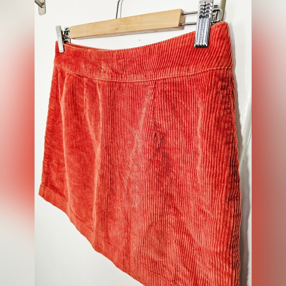 American Apparel Orange Corduroy Front Zip High Waist Mini Skirt - Picture 11 of 15